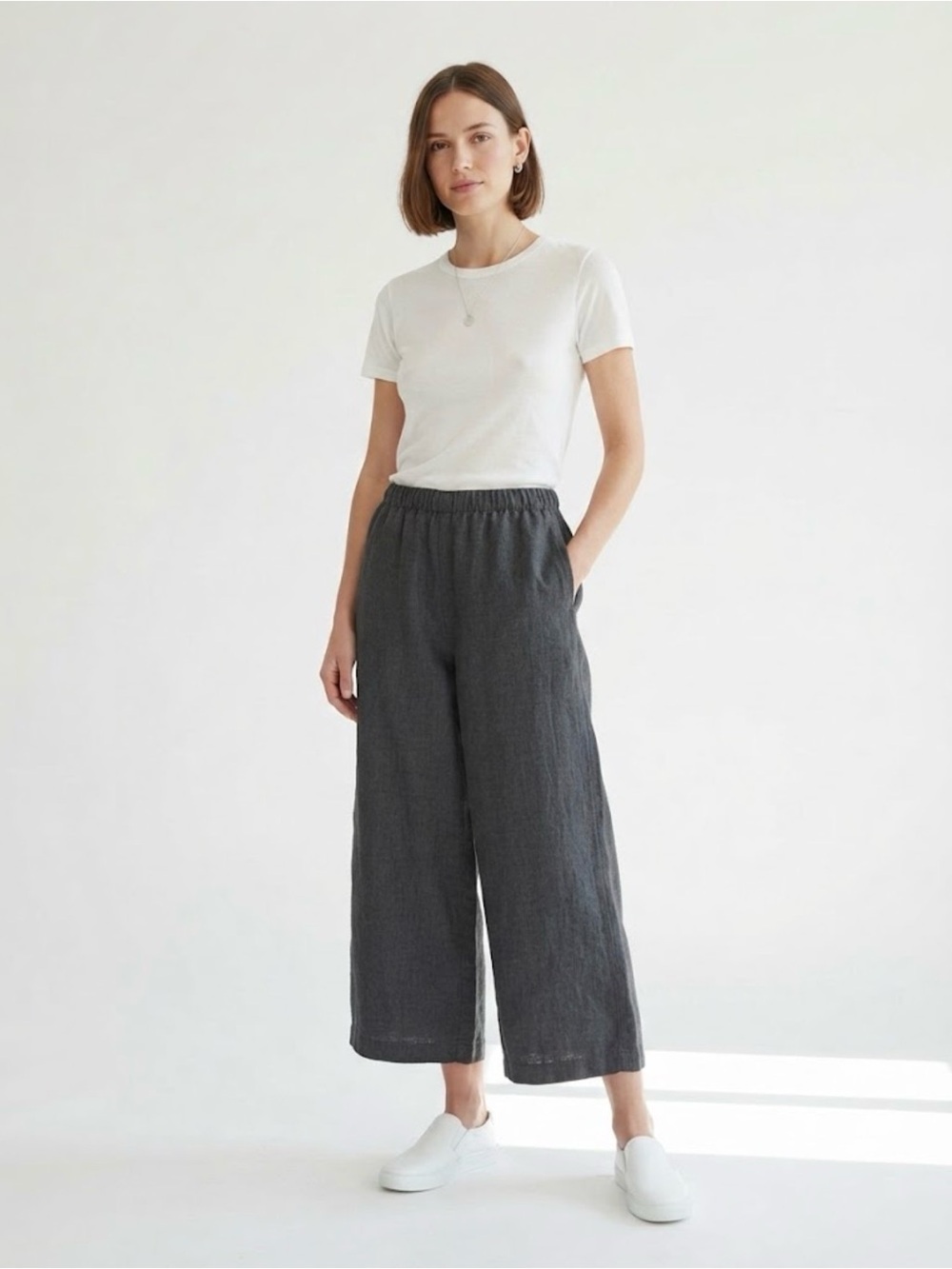 Patagonia Hemp & Lyocell Gray Wide Leg Pull-On Pants Crop Culottes Sz S